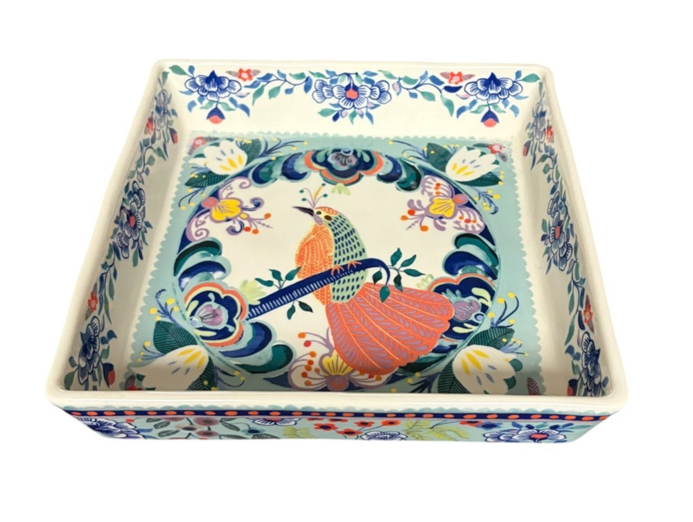 Anthropologie Marcille Bird Floral Square Baking Brownie Pan Retired